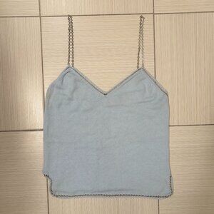 Moschino Blue Silver Chain Strap Knit Tank Top Camisole